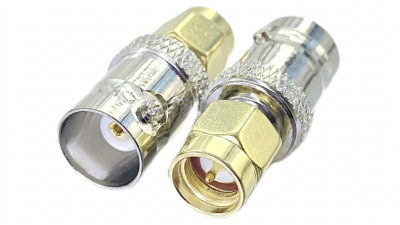Перехідник-адаптер BNC female — SMA male коаксіальний ВЧ прямий латунь 50R (21064)