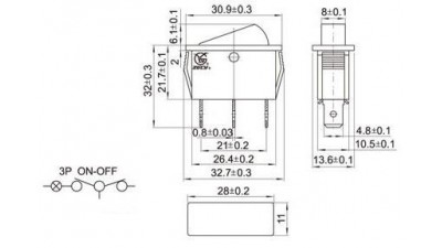 Перемикач монтажний KCD3-101N KCD3 чорний 15A 250V (11878)