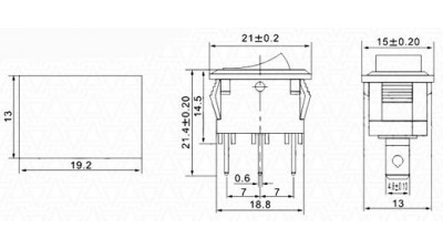 Трьохпозиційний переключатель KCD2 220V 6A 21*15мм (12022)