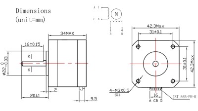 Кроковий двигун NEMA 42HB34F08AB 1.7A для 3D-принтера ЧПУ (12107)