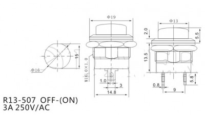 Кнопка без фіксації R13-507 250V 3A зелена (12550)