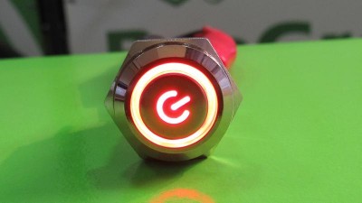 Антивандальная кнопка червона з фіксацією 16мм LED DC 9-24V (14321)