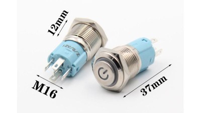 Антивандальная кнопка червона з фіксацією 16мм LED DC 9-24V (14321)