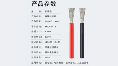 Ізольований кабель багатожильний силікон 12AWG 4.5mm 200C червоний 1м (15087)