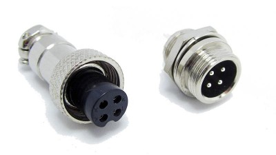 Роз'єм циліндричний GX12-4 приладове гніздо і штекер на провід (15100)