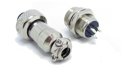 Роз'єм циліндричний GX12-3 приладове гніздо і штекер на провід (15101)