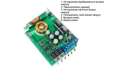 Понижуючий перетворювач DC 3.5-30V to 0.8-29V 10A 300W (15487)