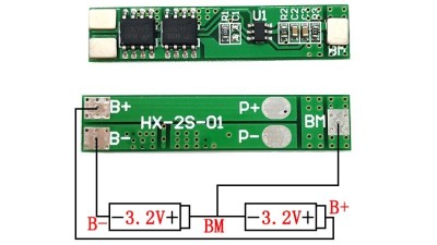 Плата захисту BMS контролер для літій фосфат LiFePo 2S 6.4V 5A (15677)