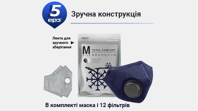 Захисна маска EPC від пилу PM2.5 з 12 фільтрами чорна S (15737)