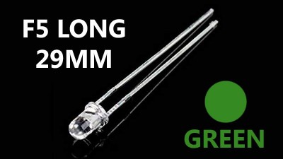 Світлодіод F5 5мм long green зелений прозорий довгі ніжки 10шт (15835)