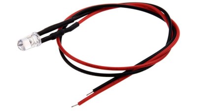 Світлодіод LED F5 5мм 5V білий з проводом 18-20см (15849)