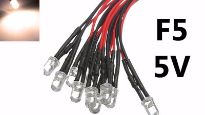 Світлодіод LED F5 5мм 5V теплий білий з проводом 18-20см (15850)