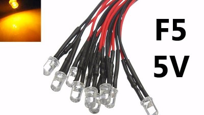 Світлодіод LED F5 5мм 5V жовтий з проводом 18-20см (15854)