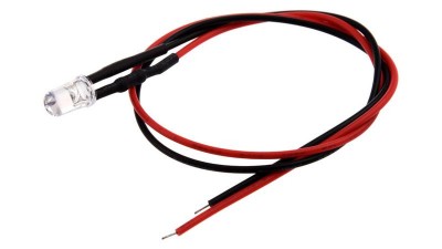 Світлодіод LED F5 5мм 5V жовтий з проводом 18-20см (15854)