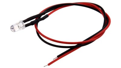 Світлодіод LED F5 5мм 12V червоний з проводом 18-20см (15860)