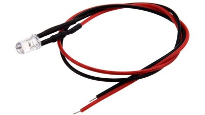 Світлодіод LED F5 5мм 12V жовтий з проводом 18-20см (15861)