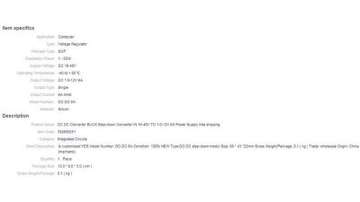 Потужний перетворювач понижуючий модуль DC IN 16-40V OUT 1-12V 6A (15934)