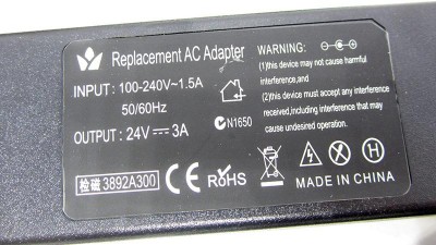 Блок живлення DC 24V 3A штекер 5.5*2.1 з мережевим кабелем 123*50*30мм (15981)