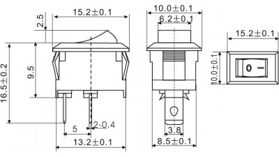 Перемикач дві позиції KCD11 10*15мм 3A 250V два контакти (16038)