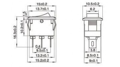 Перемикач дві позиції KCD11 10*15мм 3A 250V три контакти (16039)