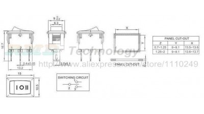 Перемикач три позиції KCD11 10*15мм 3A 250V три контакти (16040)