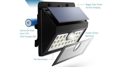 Вуличний світлодіодний світильник із сонячною панеллю і акумулятором 20*LED (16228)
