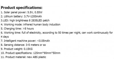 Вуличний світильник із сонячною панеллю і акумулятором 8*LED Hujovi (16229)