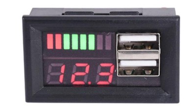 Автомобільний монтажний вольтметр-тестер з двома гніздами USB (16315)