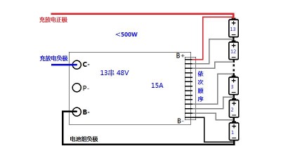 Плата захисту акумулятора Li-Ion BMS 13S 48V 15A (16407)