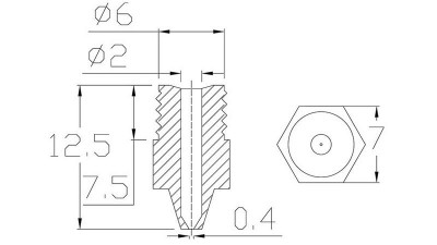 Сопло нержавійка E3DV6 E3DV5 M6 нитка 1.75мм на 0.4мм (16830)