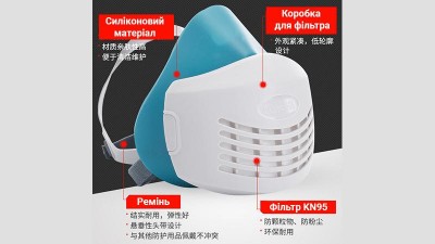 Захисний респіратор силіконова маска KN95 модель 1020 (16939)