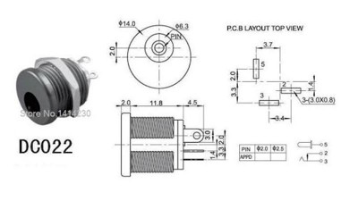 Роз'єм живлення DC022 DC022 5.5*2.1mm під монтаж в корпус (17183)