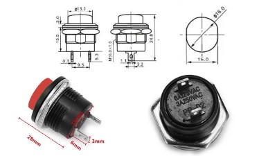 Кнопка без фіксації R13-507 16мм червона (17188)