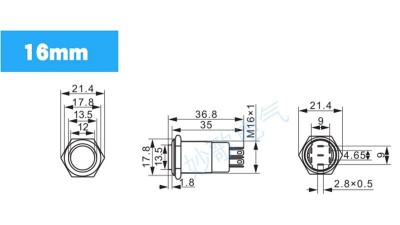 Кнопка антивандальна 16мм без фіксації 220VAC (17221)