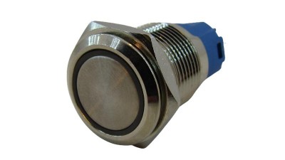 Кнопка антивандальна 16мм жовта з фіксацією з підсвіткою 220VAC (17222)