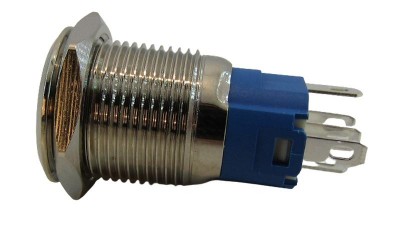 Кнопка антивандальна 16мм жовта з фіксацією з підсвіткою 220VAC (17222)