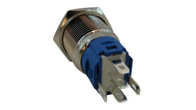 Кнопка антивандальна 16мм жовта з фіксацією з підсвіткою 220VAC (17222)