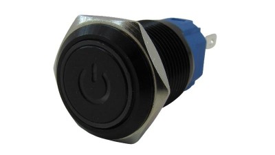 Кнопка антивандальна 16мм чорна power selflock з підсвіткою 220VAC (17226)