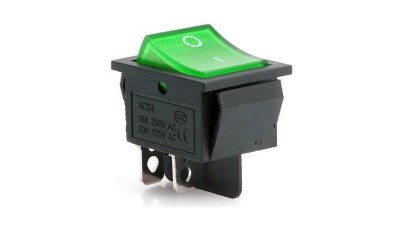 Перемикач двополюсний KCD4 з підсвіткою зелений 16A 250V (17415)