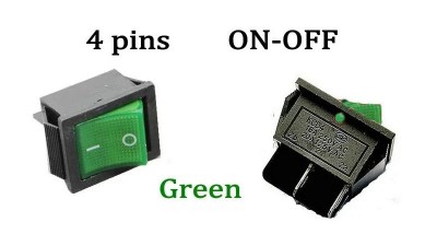 Перемикач двополюсний KCD4 з підсвіткою зелений 16A 250V (17415)