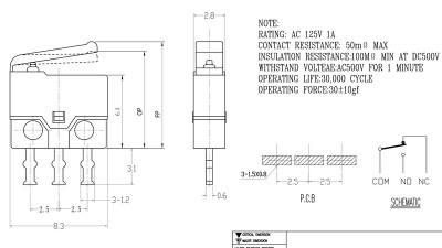 Кінцевий мікроперемикач камери правий 8*6мм (19058)