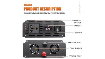 Інвертор перетворювач напруги Tataliken 12В 220В чиста синусоїда 1600 Вт (19188)