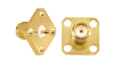 Розетка фланцева приладова SMA Female SMA-KFD-3 роз'єм гніздо монтажне прямокутне на панель 12.7*12.7 мм під 4 гвинта (20857)