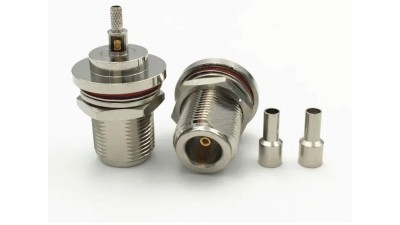 Роз'єм тип N female обтискна мама з гайкою для монтажу на корпус, для кабелів RG316 RG174, LMR100 (20710)