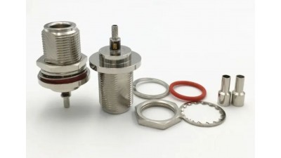 Роз'єм тип N female обтискна мама з гайкою для монтажу на корпус, для кабелів RG316 RG174, LMR100 (20710)