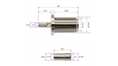 Гніздо на корпус N Female (мама, розетка) роз'єм під пайку та обтиск на кабель RG58 RG142 RG223 LMR 195 SYV50-3 (20792)